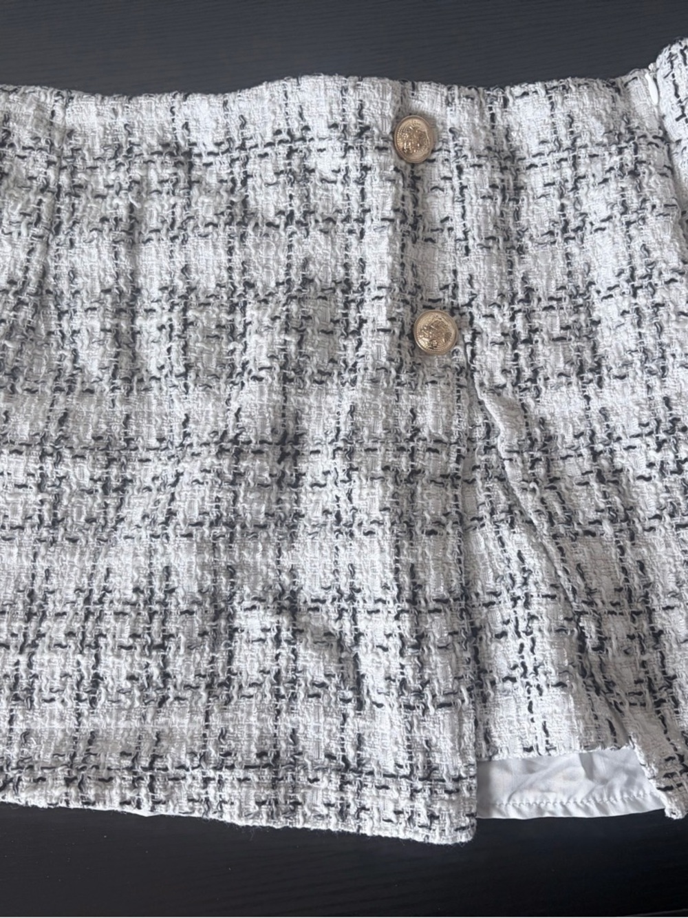 SHEIN White & Black Tweed Mini Skirt